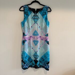 Ivanka Trump Blue Purple Geometric Sheath Dress Size 10